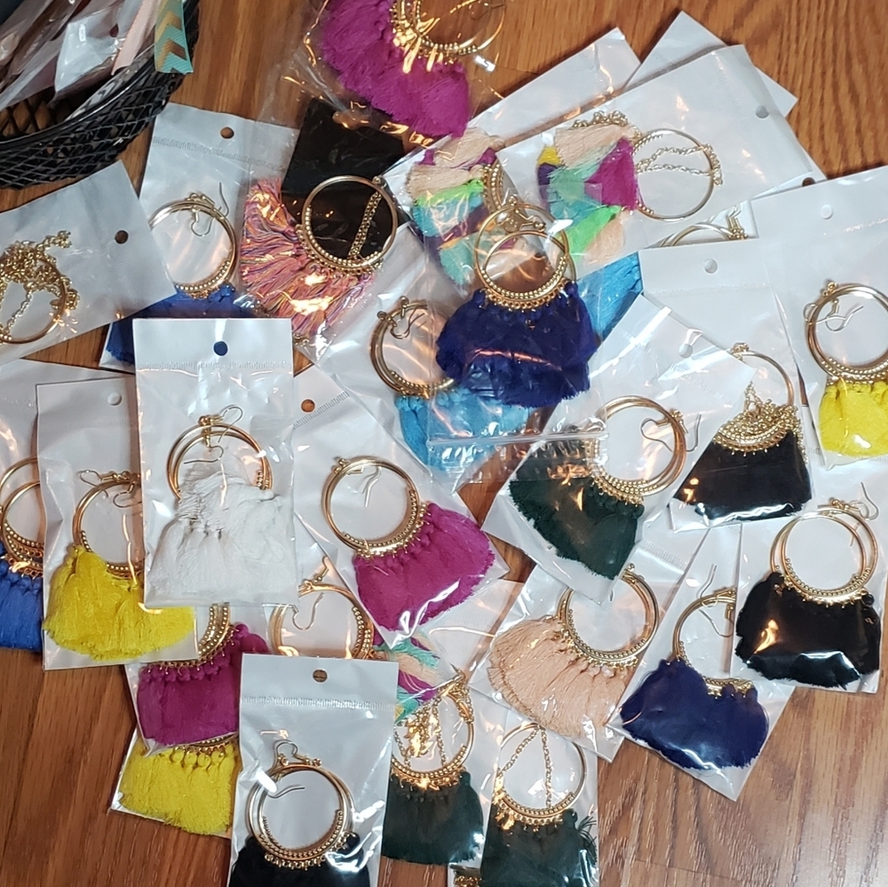 Gold Hoop Tassel Earrings & Necklaces.